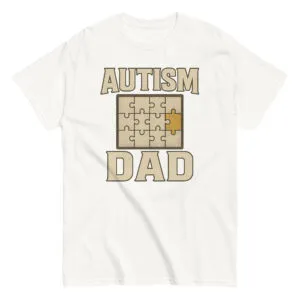 Autism Dad t-shirt with puzzle graphic.
