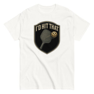 White pickleball shirt with humorous design