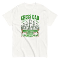 Chess Dad T-shirt with chess pieces illustration.