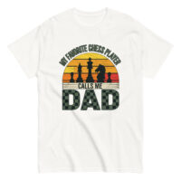 Chess-themed dad t-shirt with sunset design