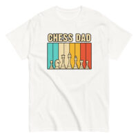 Chess Dad shirt with colorful chess pieces design.