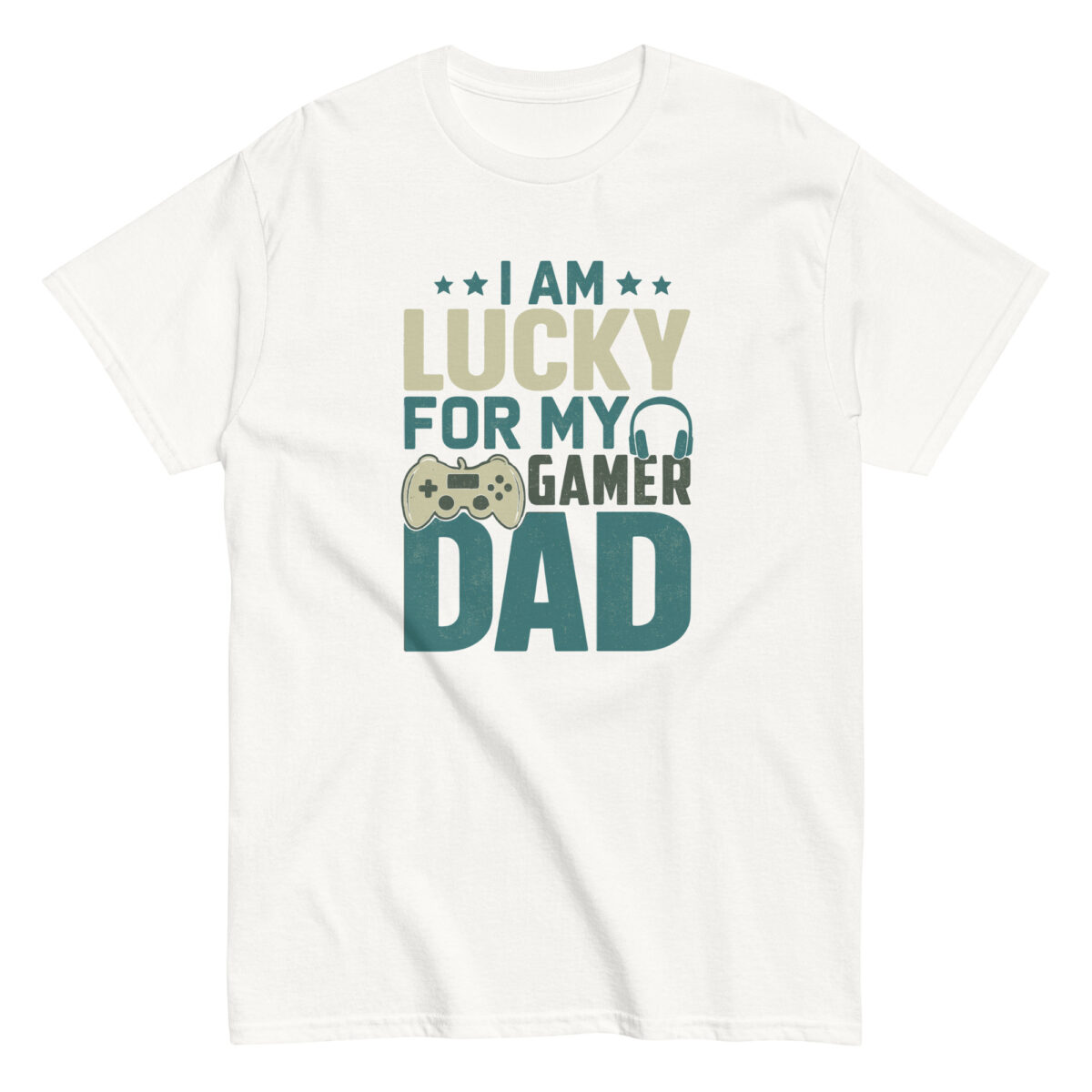 T-shirt with gamer dad message and graphics.