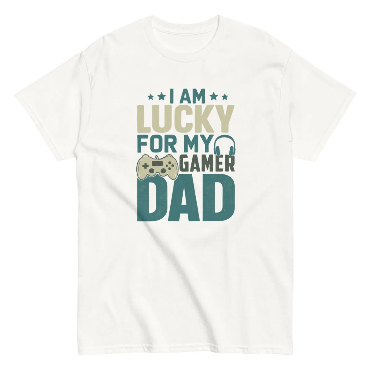 T-shirt with gamer dad message and graphics.