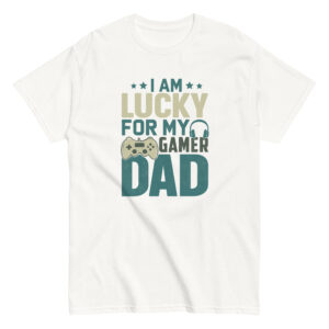 T-shirt with gamer dad message and graphics.