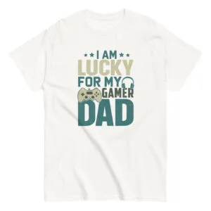T-shirt with gamer dad message and graphics.