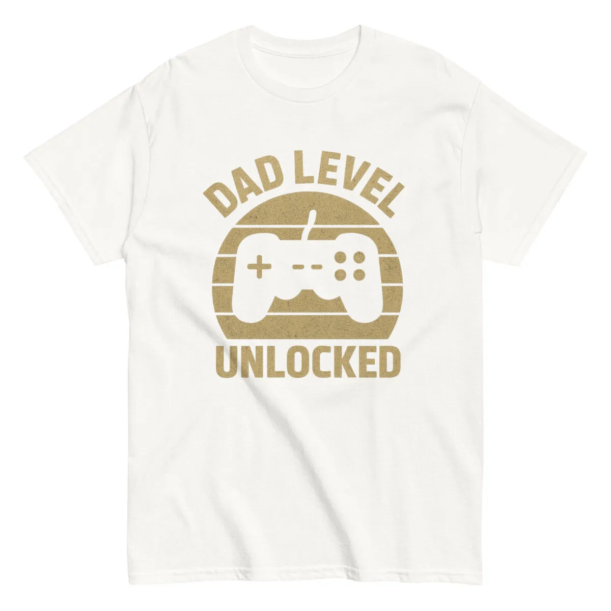 White shirt with 'Dad Level Unlocked' design.