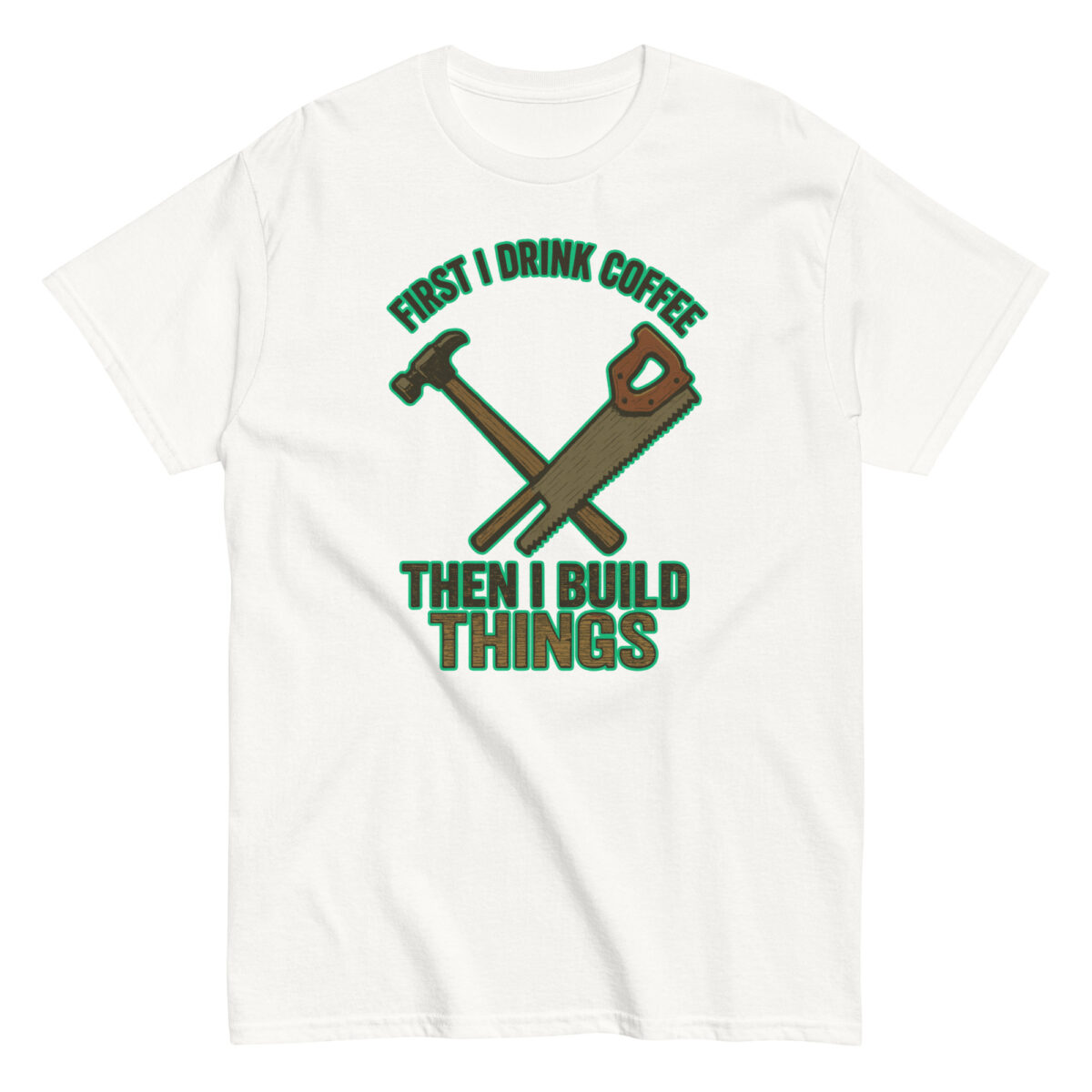 Coffee building shirt with tools illustration.