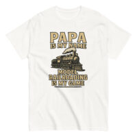 Model railroading shirt with train graphic.