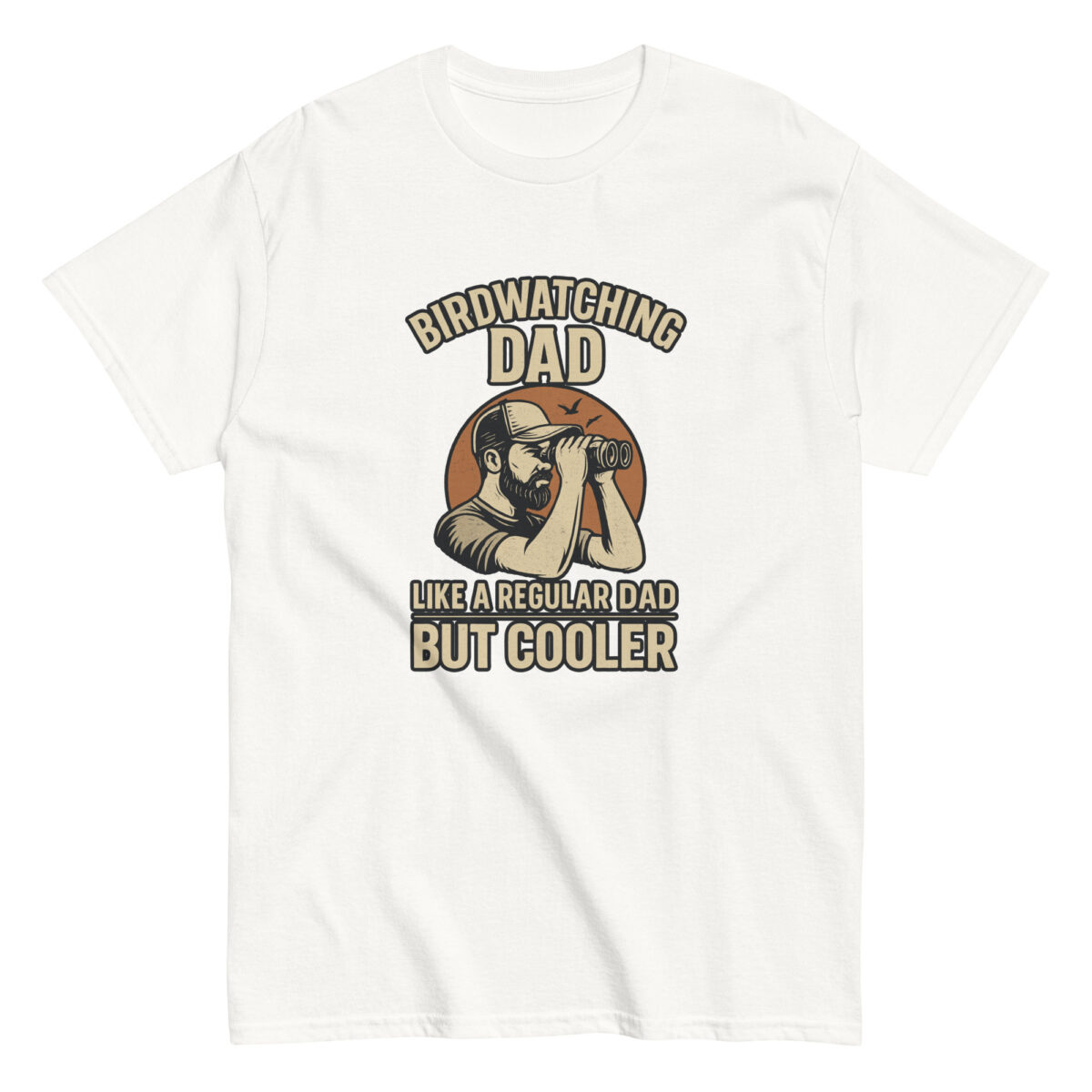 Birdwatching dad t-shirt with binoculars illustration.