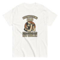 Birdwatching dad t-shirt with binoculars illustration.