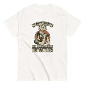 Birdwatching dad t-shirt with binoculars illustration.
