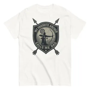 Archery-themed t-shirt with silhouette design and text.