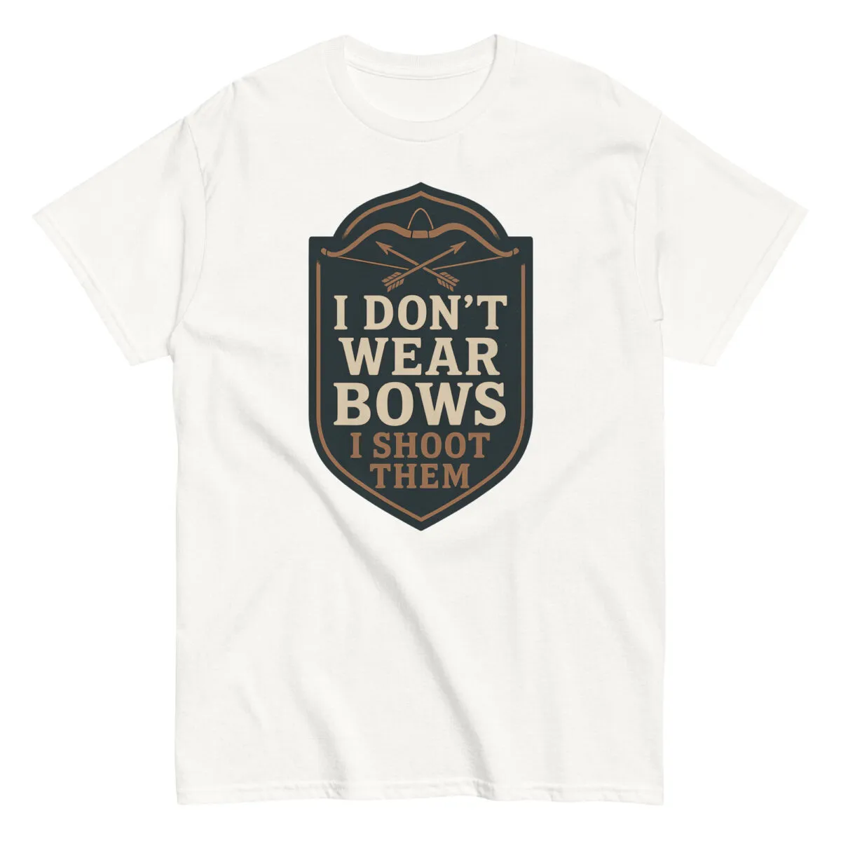 Funny archery-themed t-shirt with bow design.