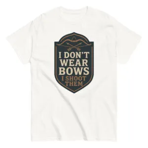 Funny archery-themed t-shirt with bow design.