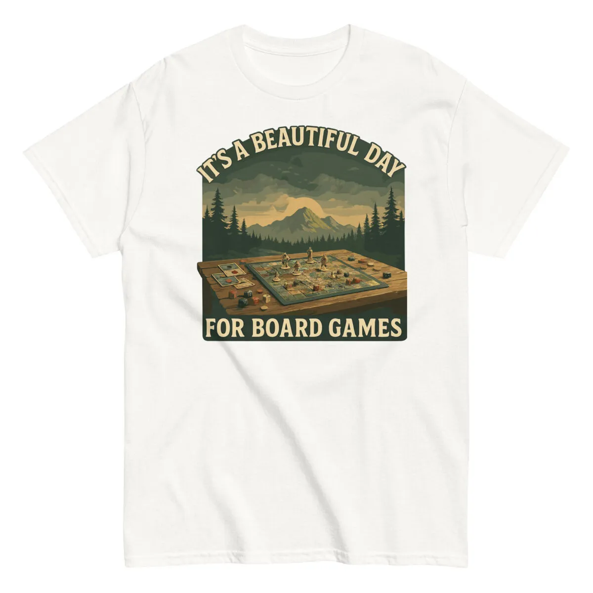 T-shirt with board game mountain design.