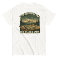 T-shirt with board game mountain design.