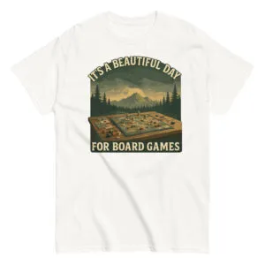 T-shirt with board game mountain design.