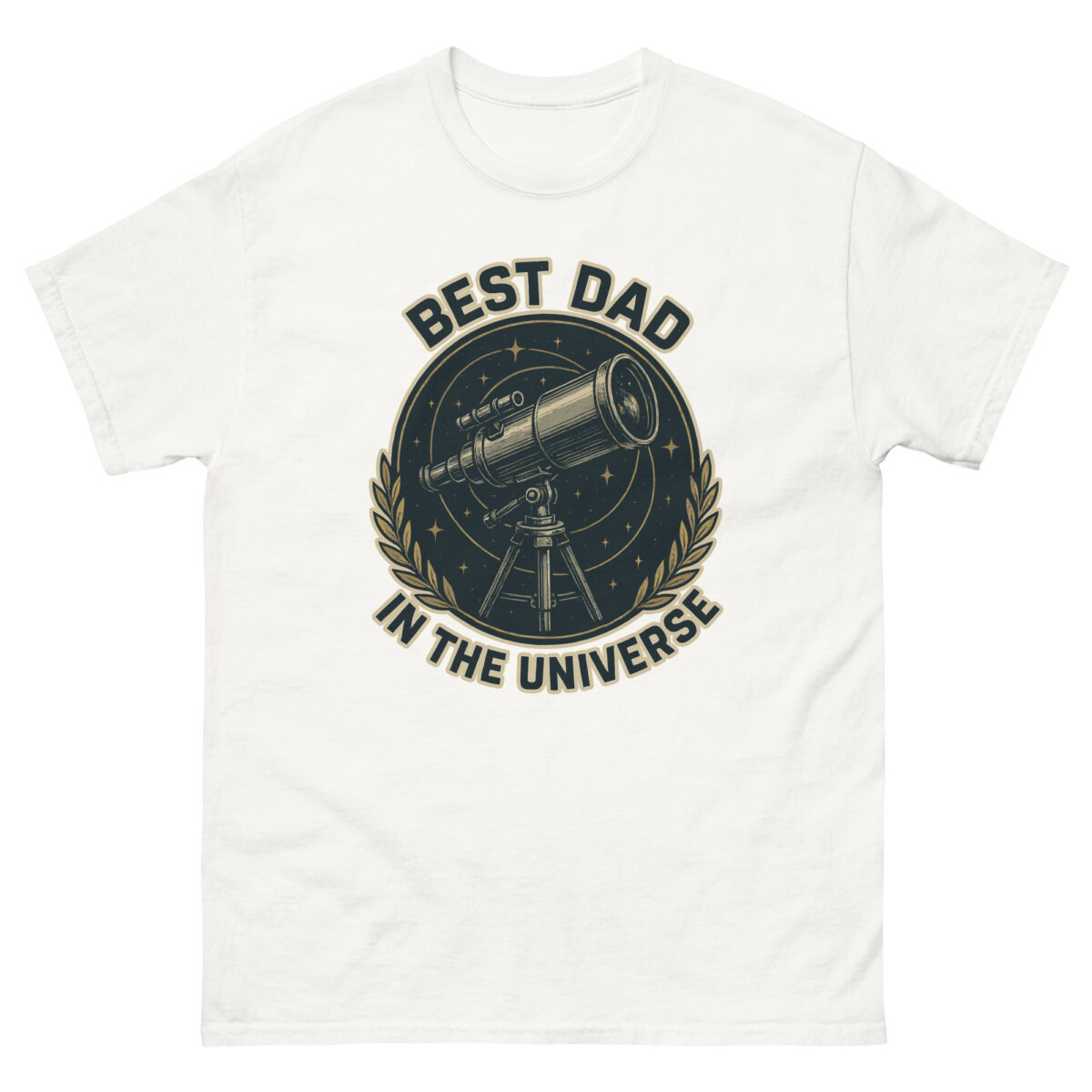 T-shirt says 'Best Dad in the Universe'