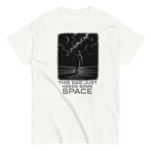 Astronaut t-shirt with 'needs space' text design.