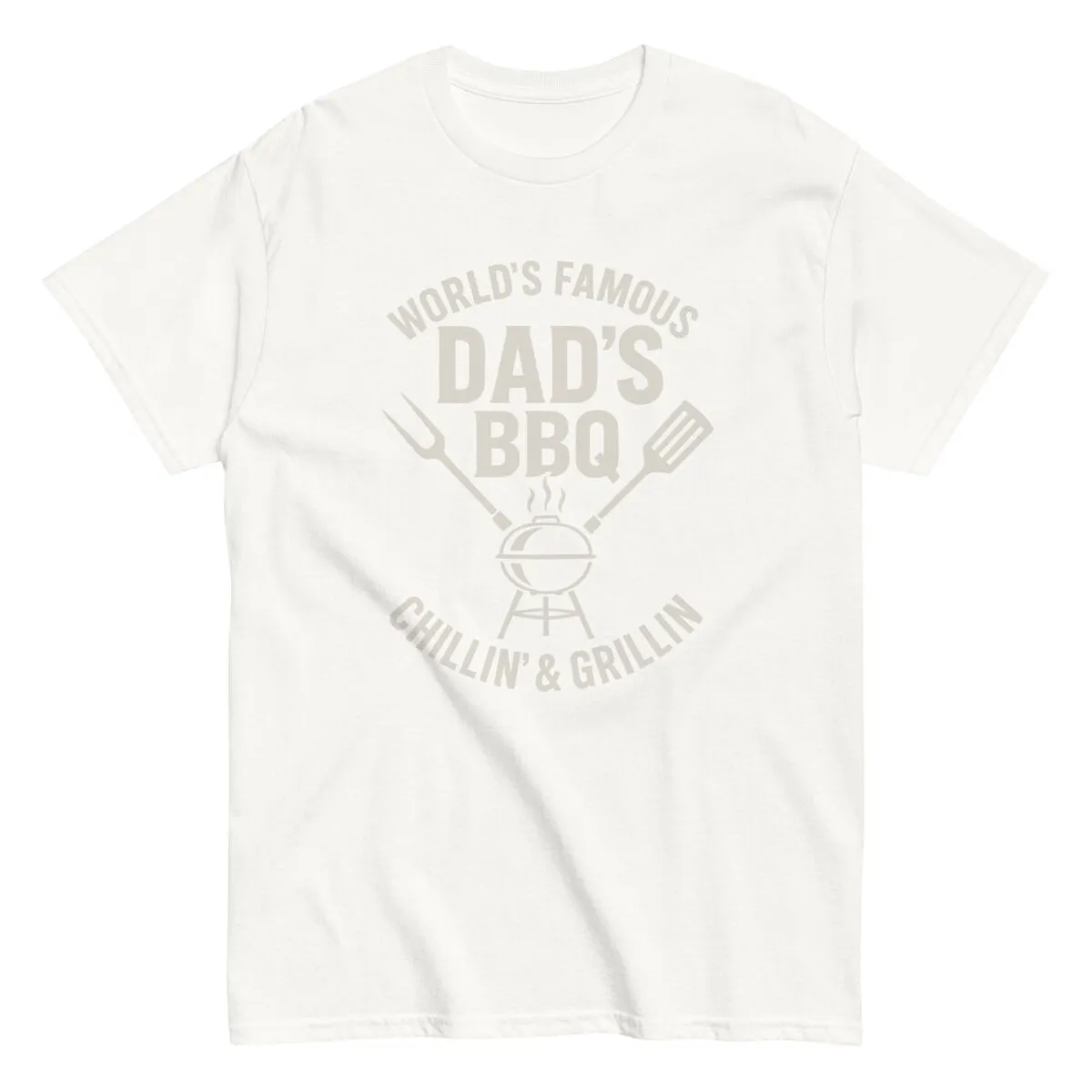White T-shirt with 'Dad's BBQ' grill design