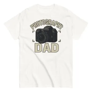 Photography Dad T-shirt with camera graphic design.