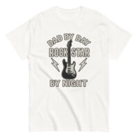T-shirt with guitar, dad by day message.
