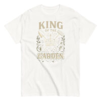 White t-shirt with 'King of the Garden' design.