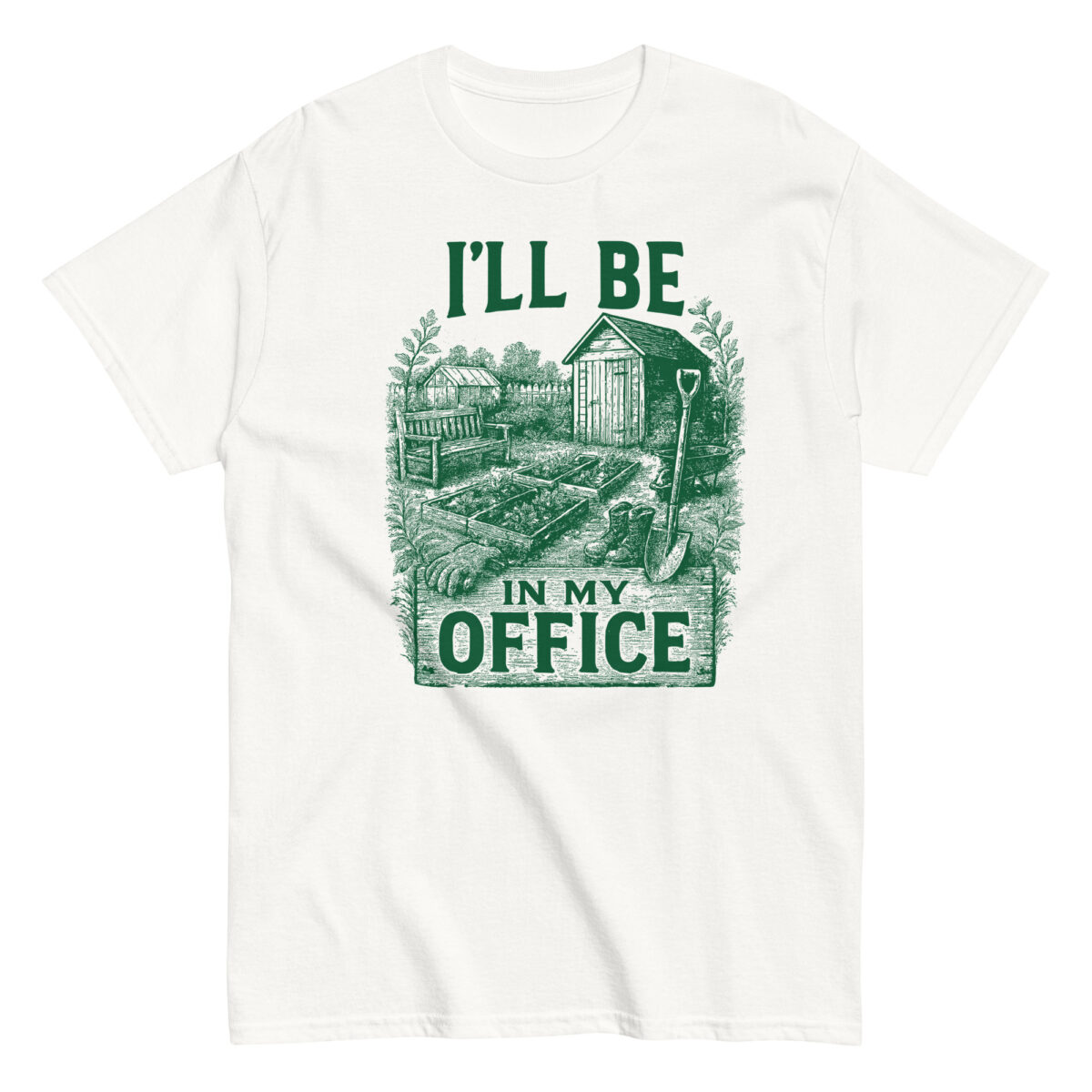 Gardening-themed shirt with office quote