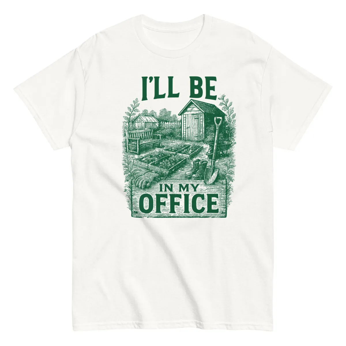 Gardening-themed shirt with office quote