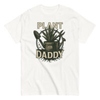 White t-shirt with 'Plant Daddy' design and plants.