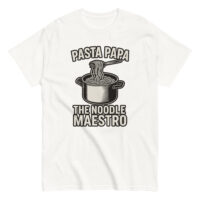Pasta Papa t-shirt with noodle pot graphic.
