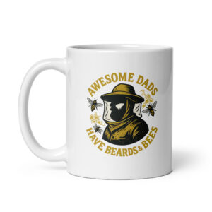 White mug with beekeeping dad design.