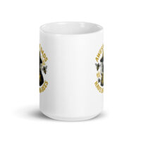White mug with awesome dads have beards and bees design.