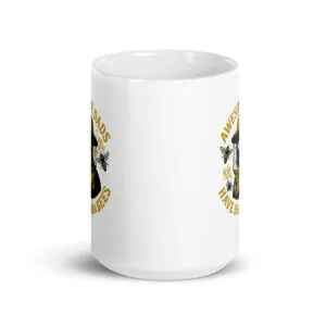 White mug with awesome dads have beards and bees design.