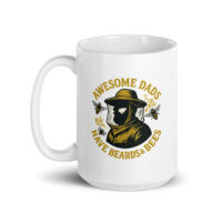 White mug with beekeeping dad design.