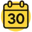 Yellow calendar icon with number thirty.