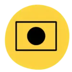 Black rectangle with circle on yellow background