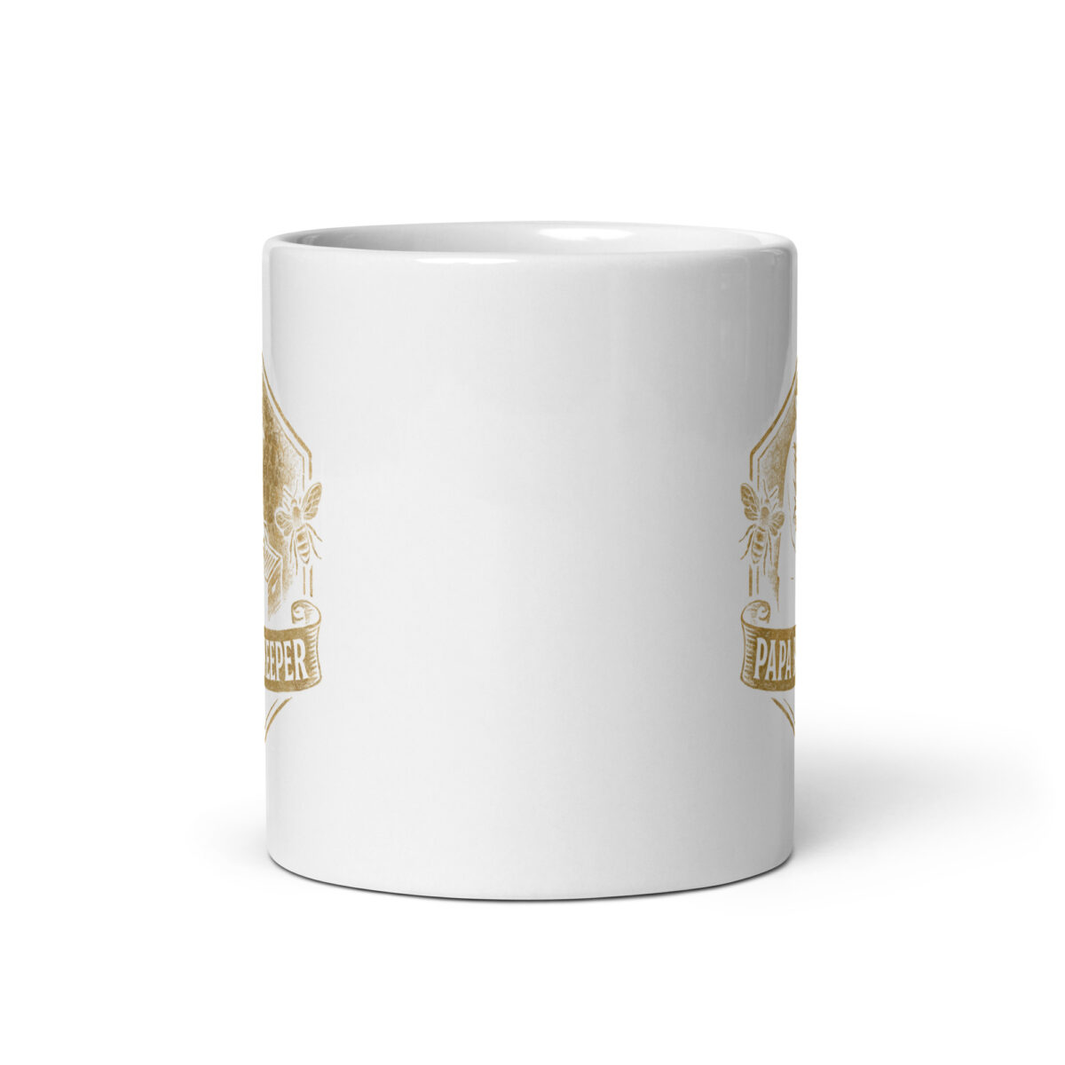 White mug with gold vintage design