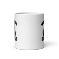 White mug with humorous woodworking graphic.