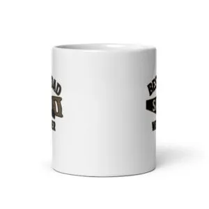 White mug with funny dad woodworking design