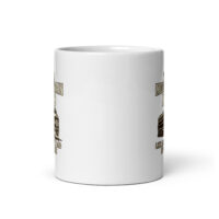 White ceramic mug with train design