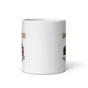 White ceramic mug with train design