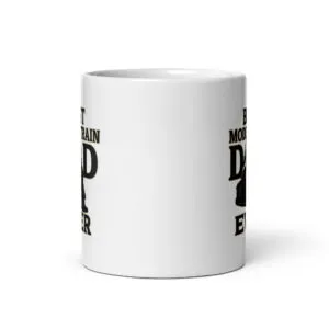 White mug with dad-themed text design