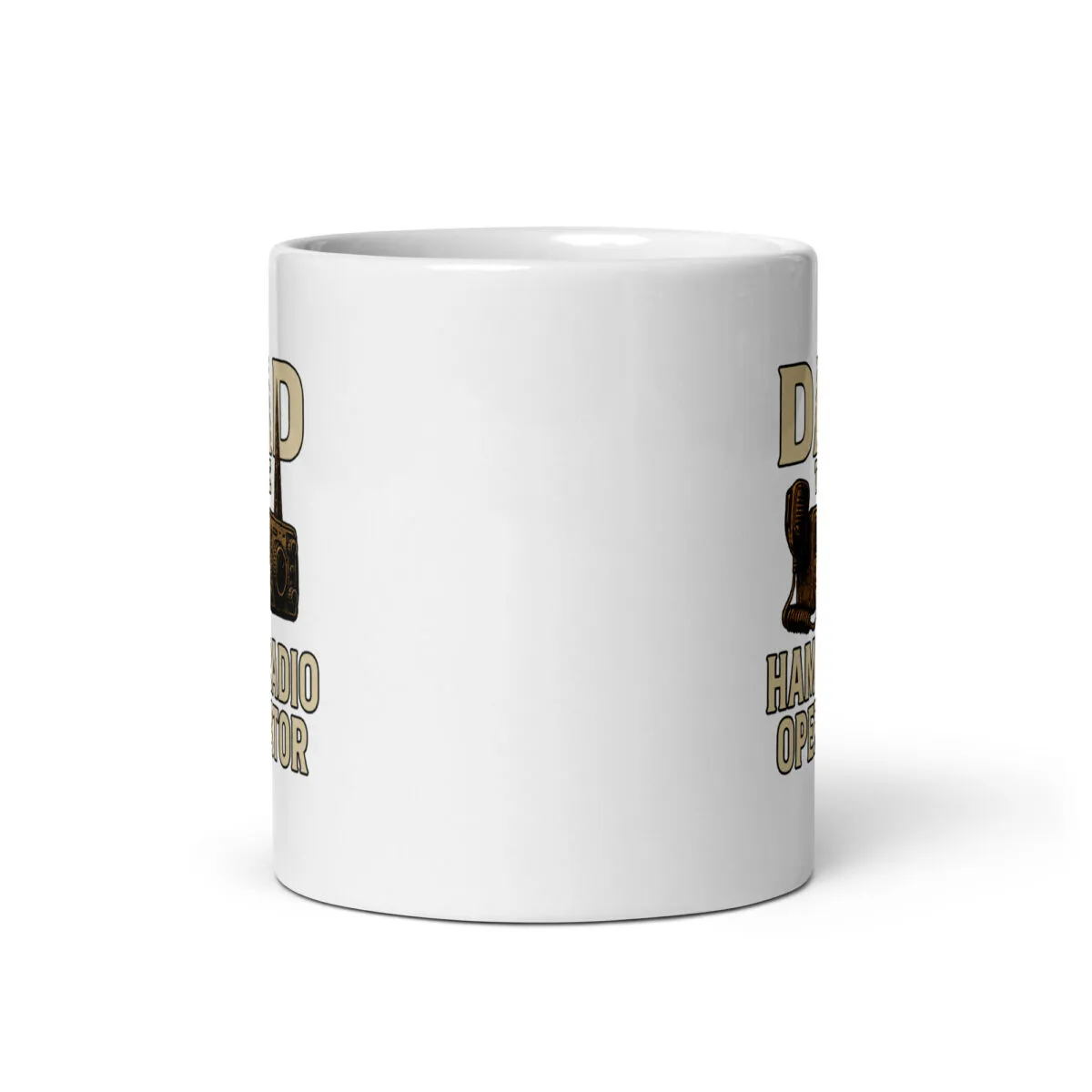 White mug with text design on the side