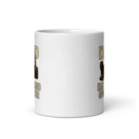 White mug with text design on the side