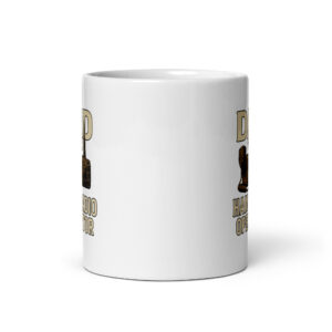 White mug with text design on the side