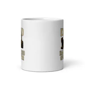 White mug with text design on the side
