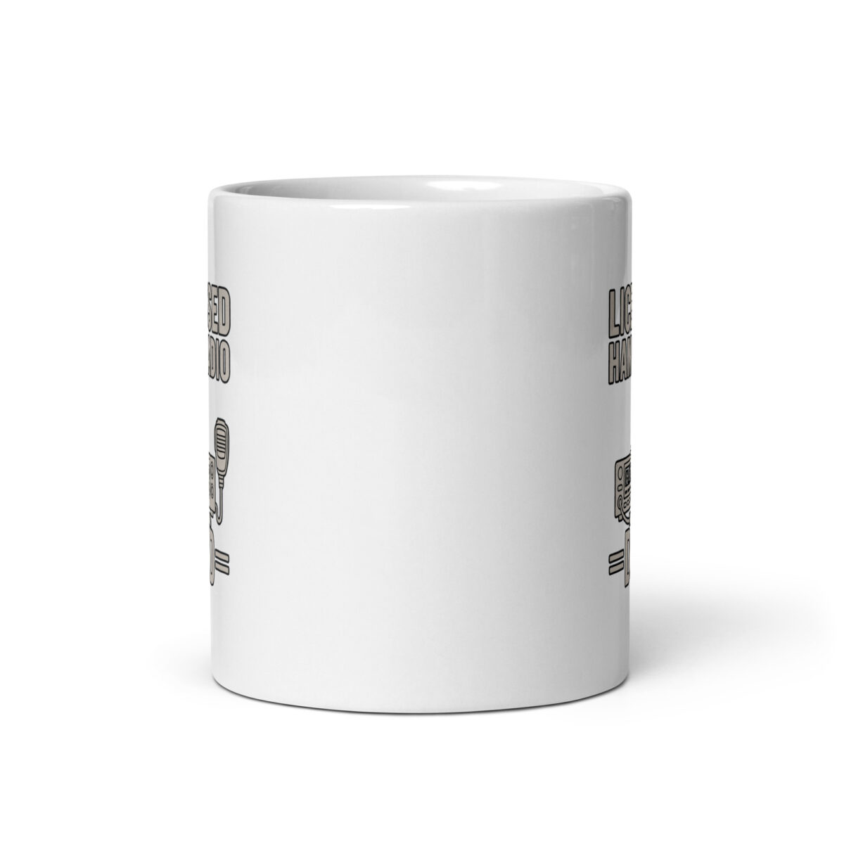White mug with engraved audio equipment icons