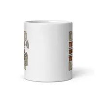 White mug with radio-themed design