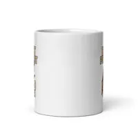 White mug with partial text and design